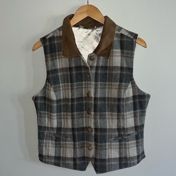 Chrysantheme Vintage Wool & Leather Vest - Picture 1 of 8